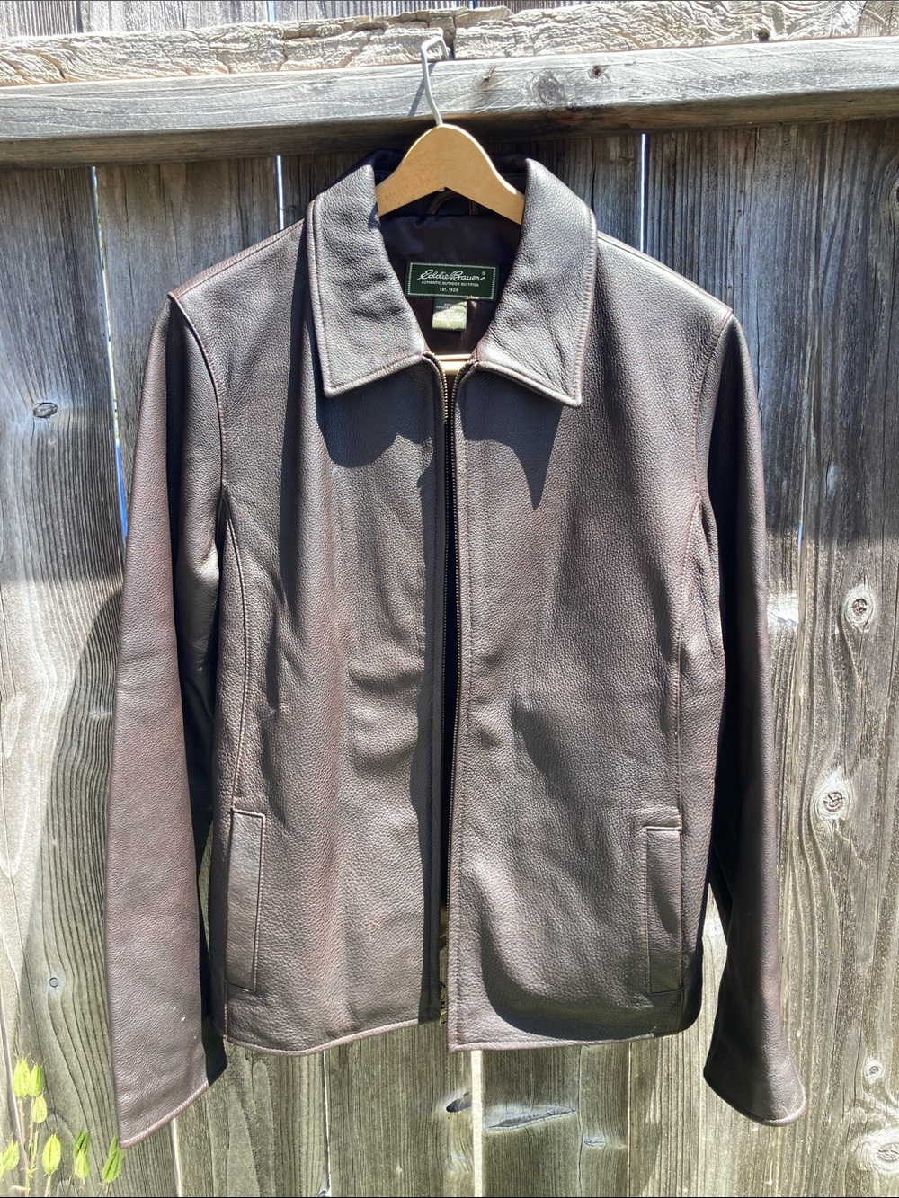 Eddie Bauer Dark Brown Leather Zip Jacket
